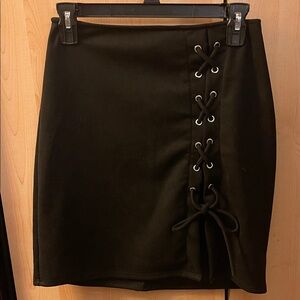 Windsor Black Lace-Up Mini Skirt